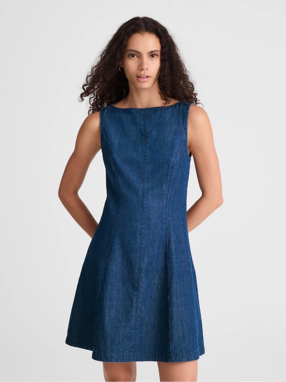 Madewell Denim Boatneck Mini Dress 6 Sleeveless A Line Fit Flare